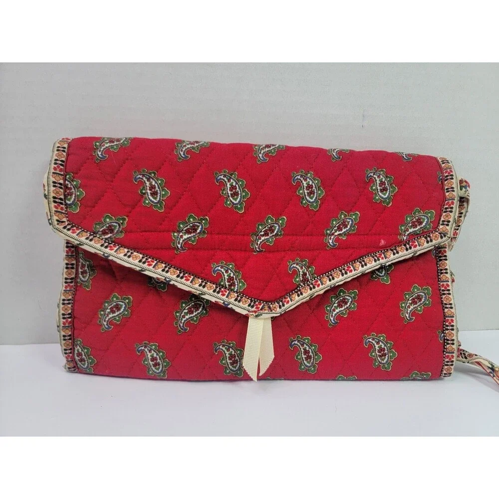 Red Paisley Quilted Hanging Travel Toiletry Cosmetic Jewelry Organizer Bag